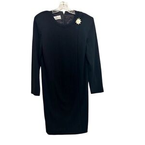 Steven Stolman Sheath Midi Dress Vintage Black Women's Size 10 Wool Long Sleeve